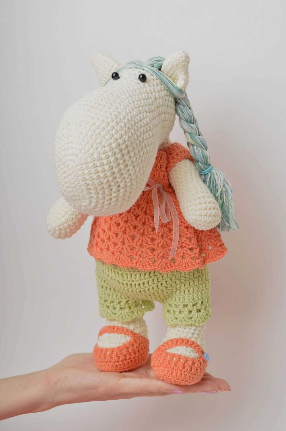 Peluche hippopotame Jouet fait main tricoté fils acryliques Cadeau pour fille photo 2