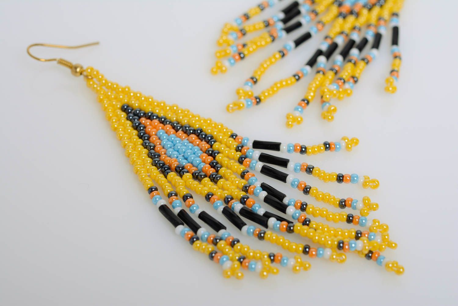 Bright beaded handmade earrings in ethnic style designer beautiful accessory photo 2