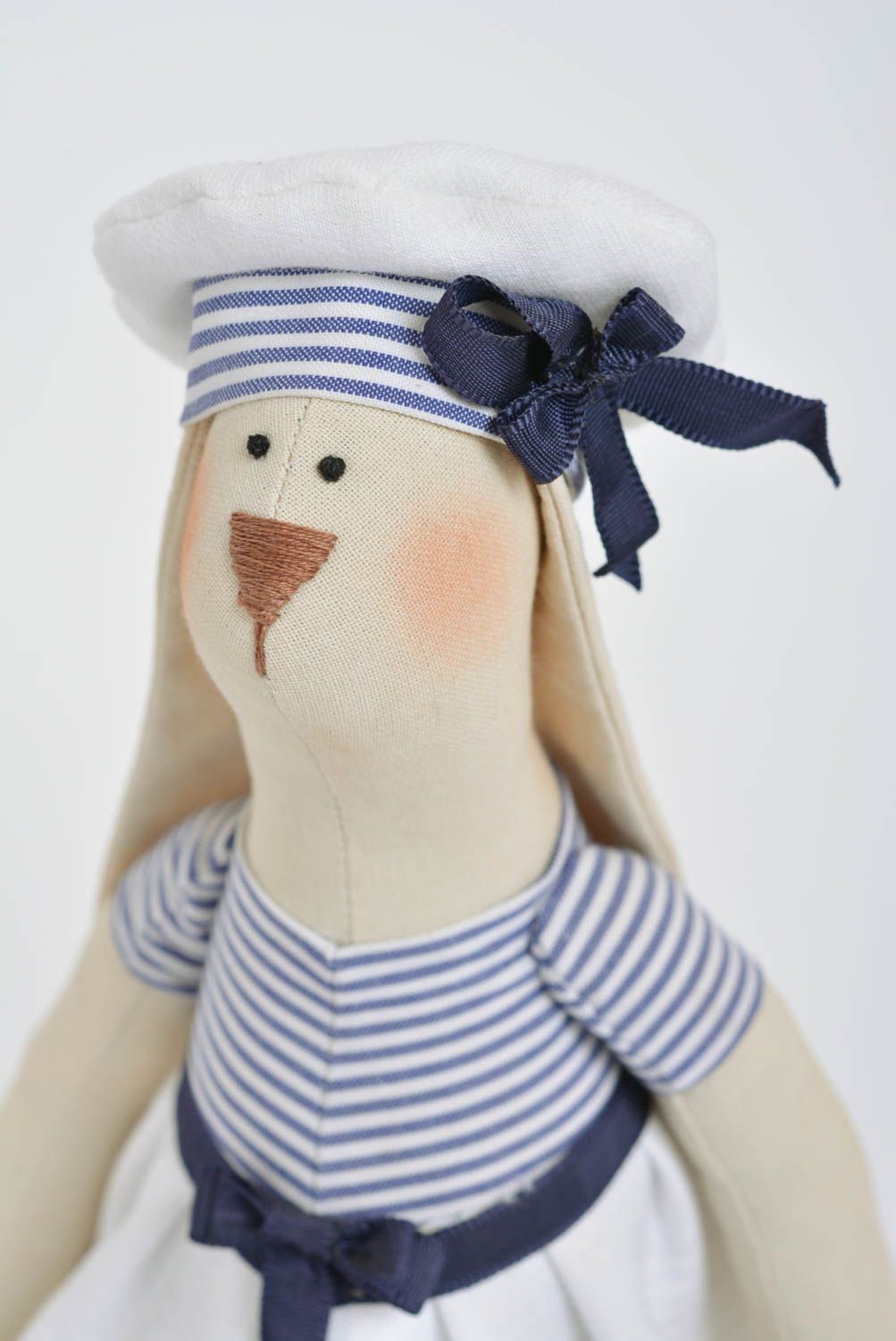 Beautiful fabric handmade soft toy Bunny Sailor with ship set of 2 pieces photo 2