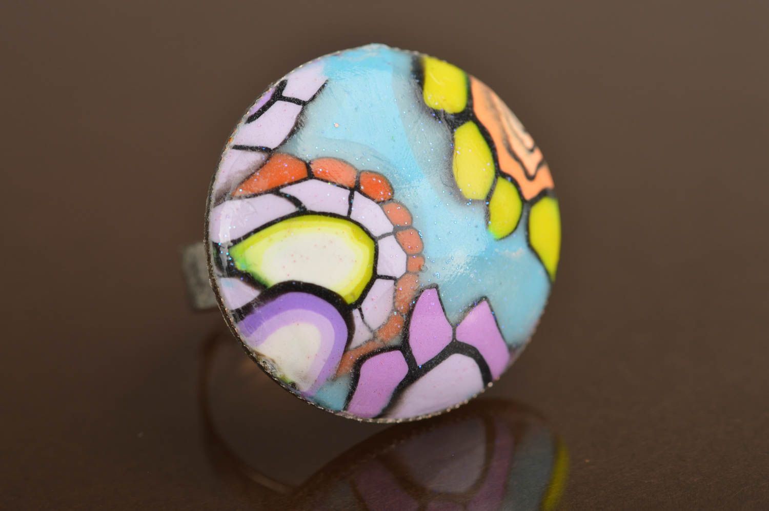 Handmade elegant ring made of polymer clay with an adjustable base made of metal photo 4