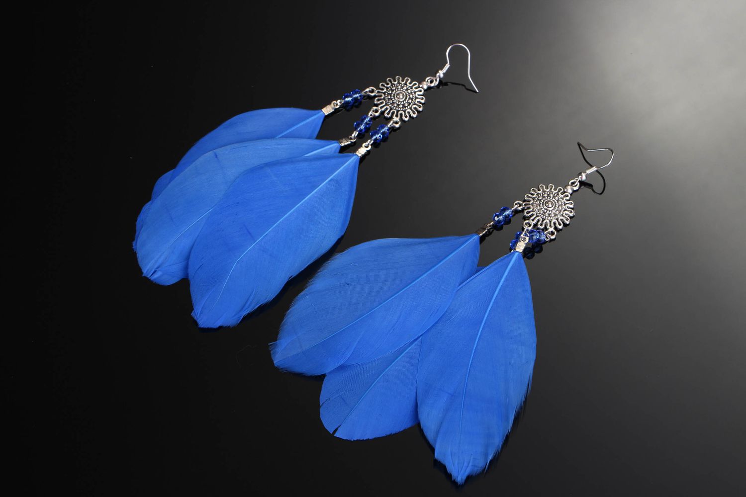 Handmade earrings with feathers photo 3
