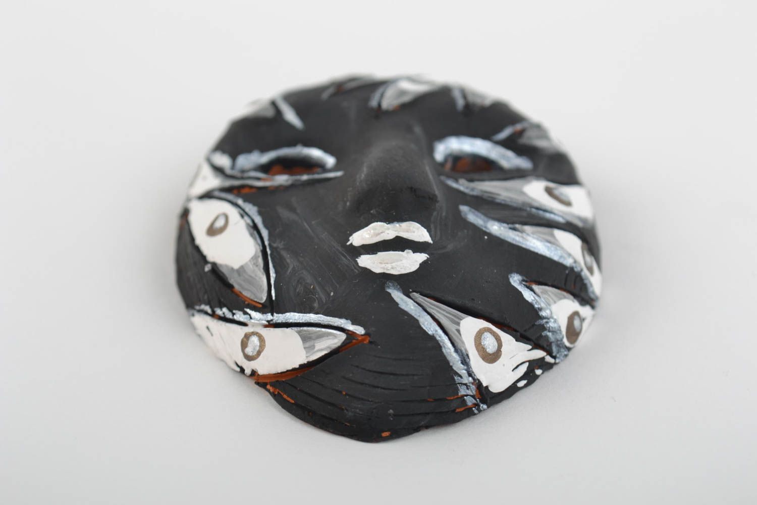 Fridge magnet carnival mask made of clay handmade black and white accessory photo 3