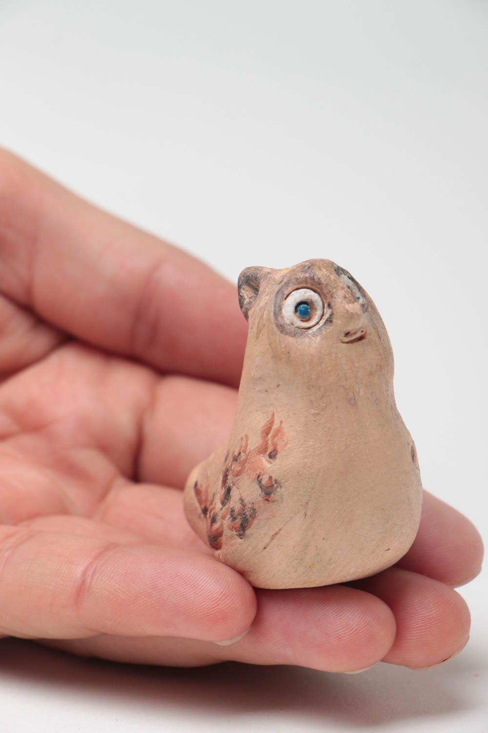 Sifflet oiseau chouette en argile peint de couleurs acryliques fait main photo 5