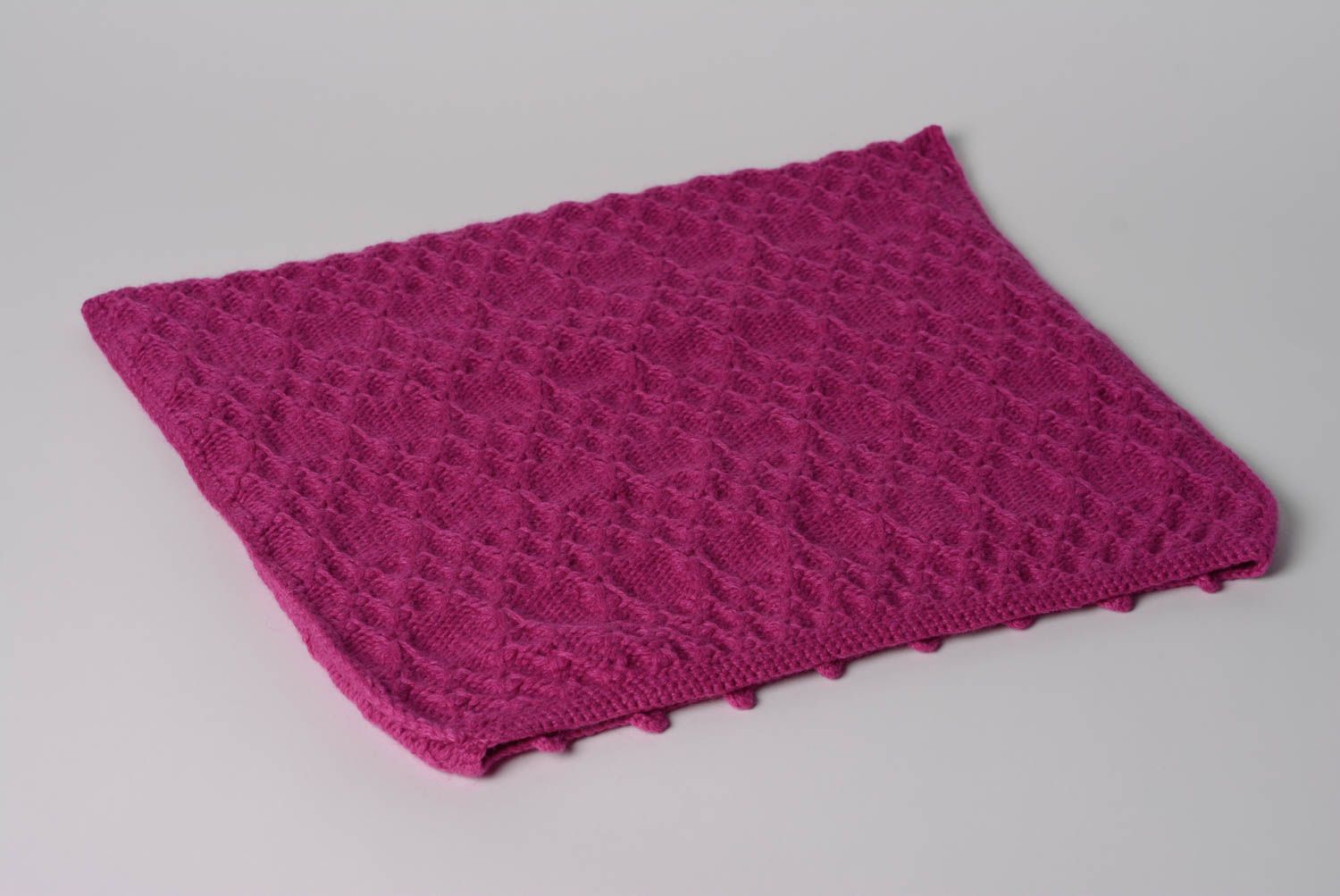 Handmade decorative cushion pillow of fuchsia color knitted of wool with buttons  photo 1