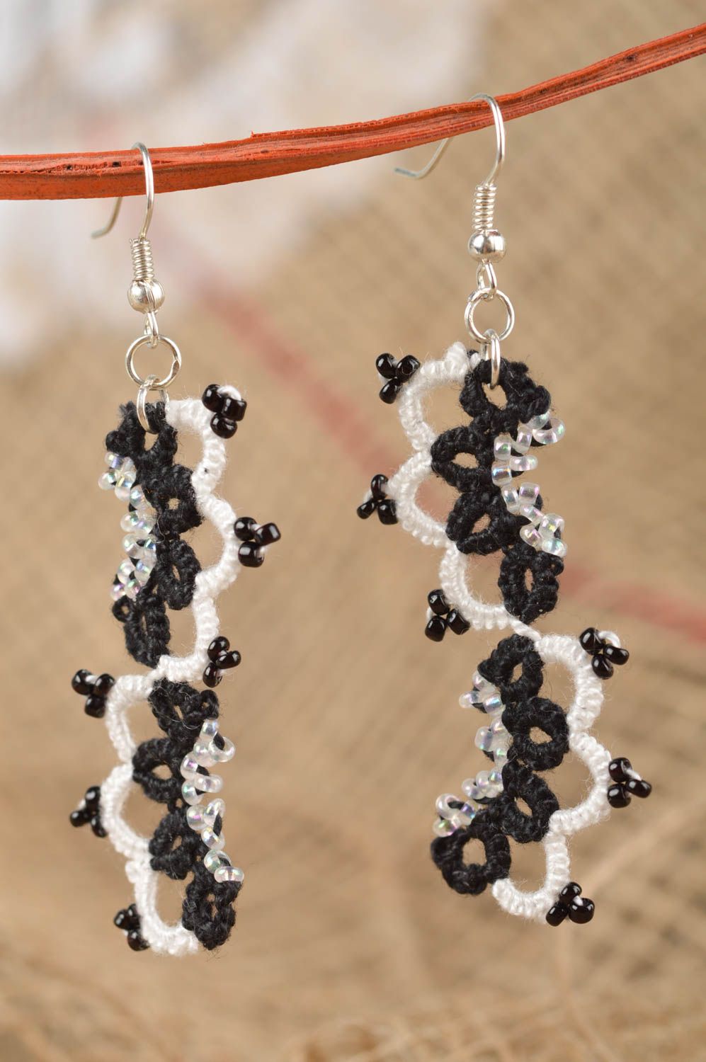 Stylish handmade textile earrings long earrings with beads fashion tips photo 1