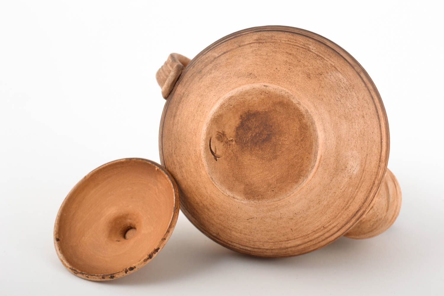 Teekanne aus Keramik handmade Tee Geschirr Küchen Deko in Braun mit Bemalung  foto 4