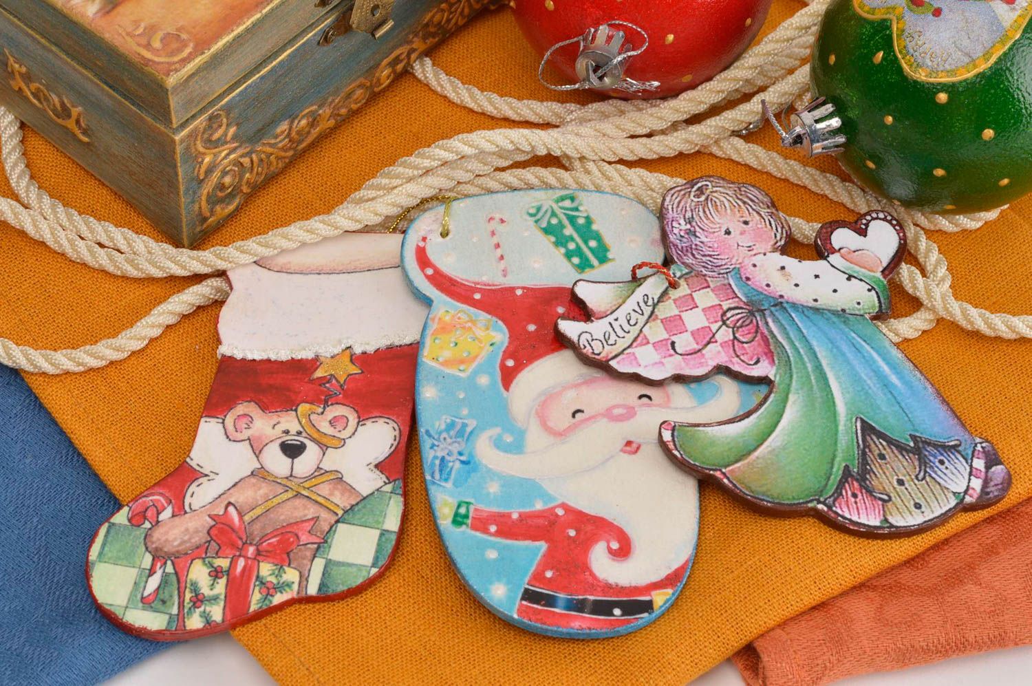 Игрушки на елку хэнд мэйд декор для дома украшения на Рождество 3 шт красивые фото 1