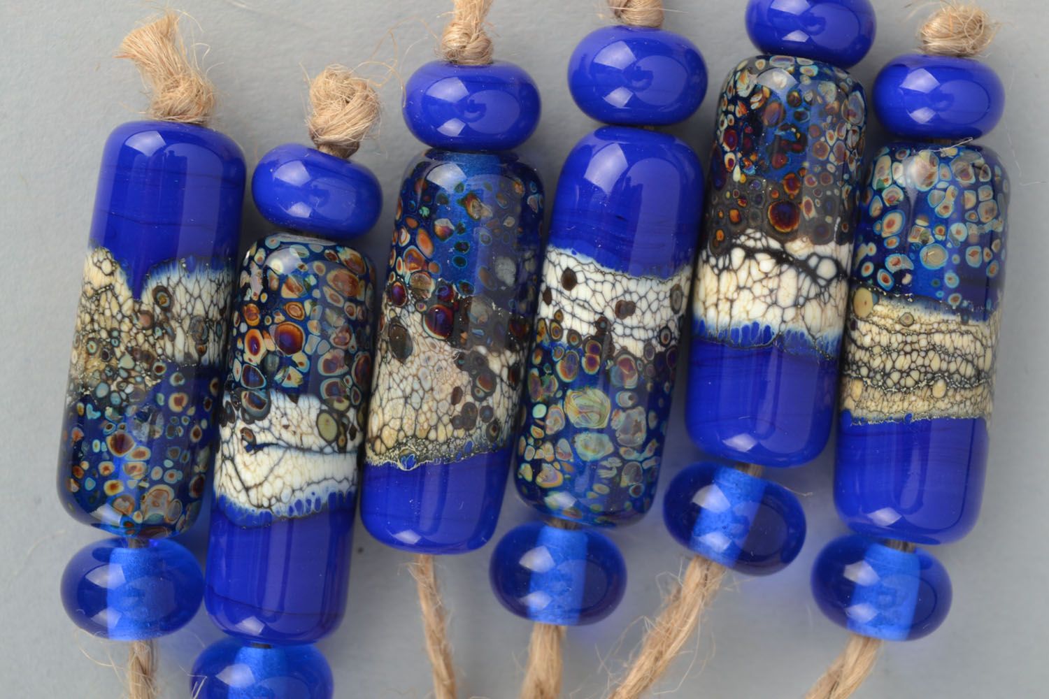 Beautiful blue lampwork beads photo 2