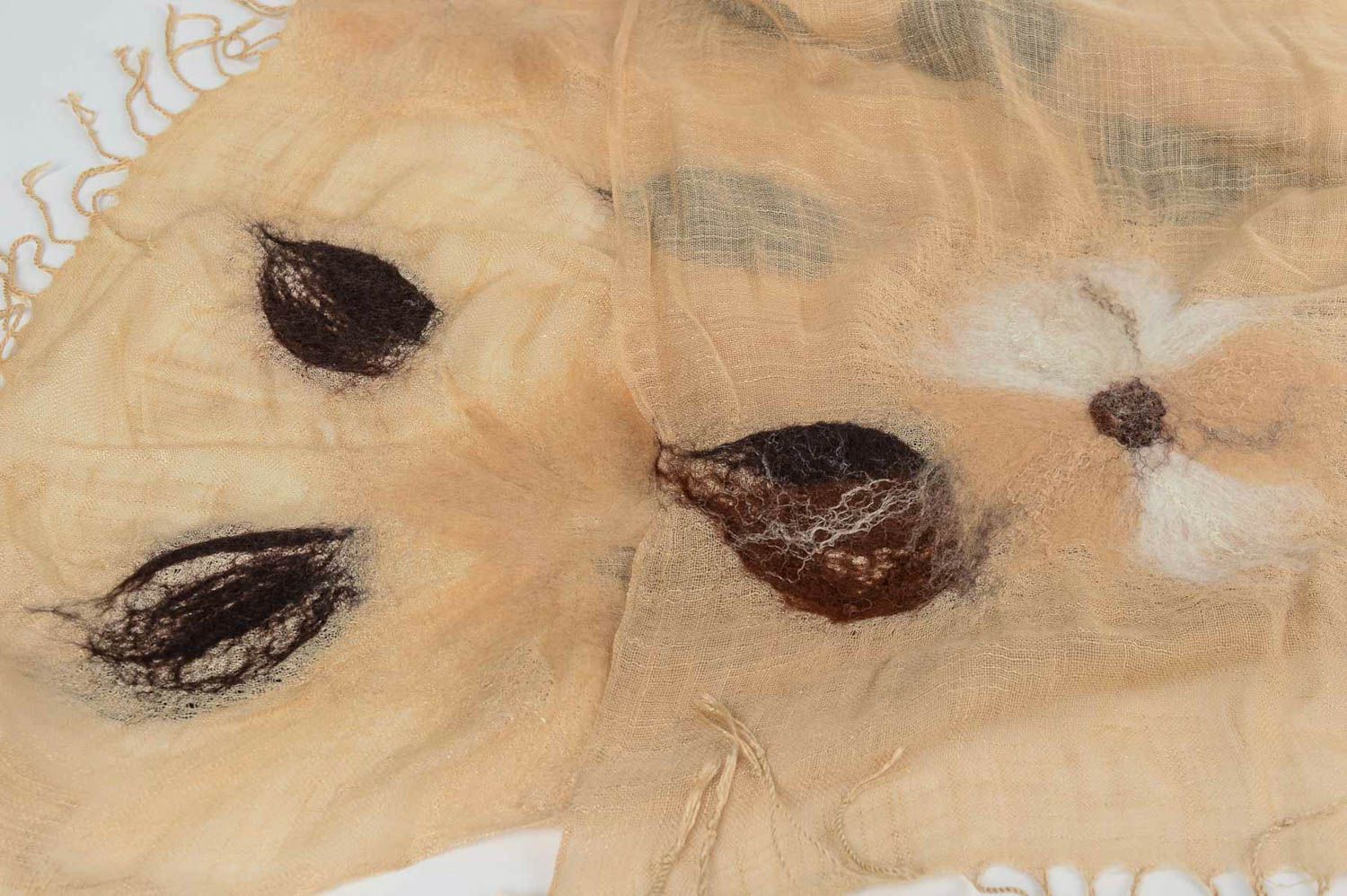 Schal Tuch Handmade Damen Schal Tuch beige Schal aus Seide und Wolle grell foto 3