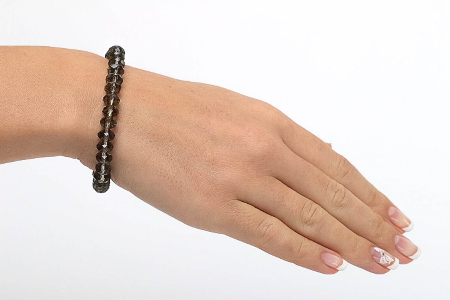 Handmade transparent light glass beads bracelet on an elastic string photo 5