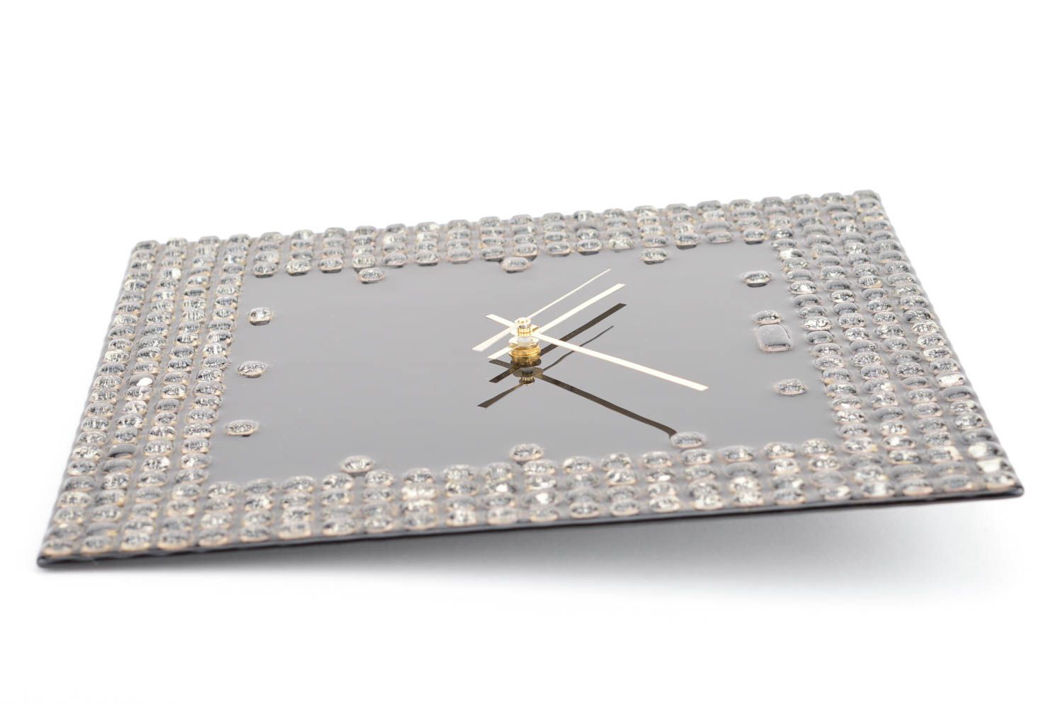 Beautiful square handmade designer fused glass wall clock of black color photo 5