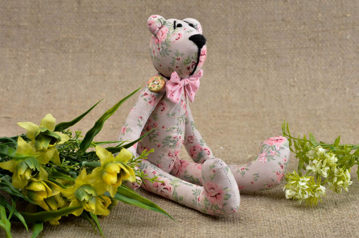 Игрушка мишка ручной работы детская игрушка для девочек мягкая игрушка цветочная фото 1