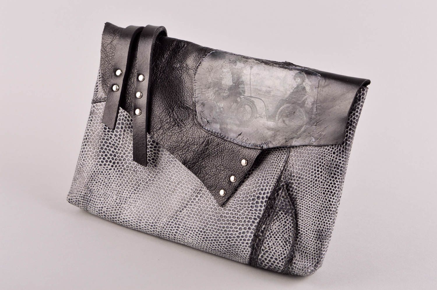 Bolso de mano hecho a mano clutch de cuero accesorio para mujer foto 2