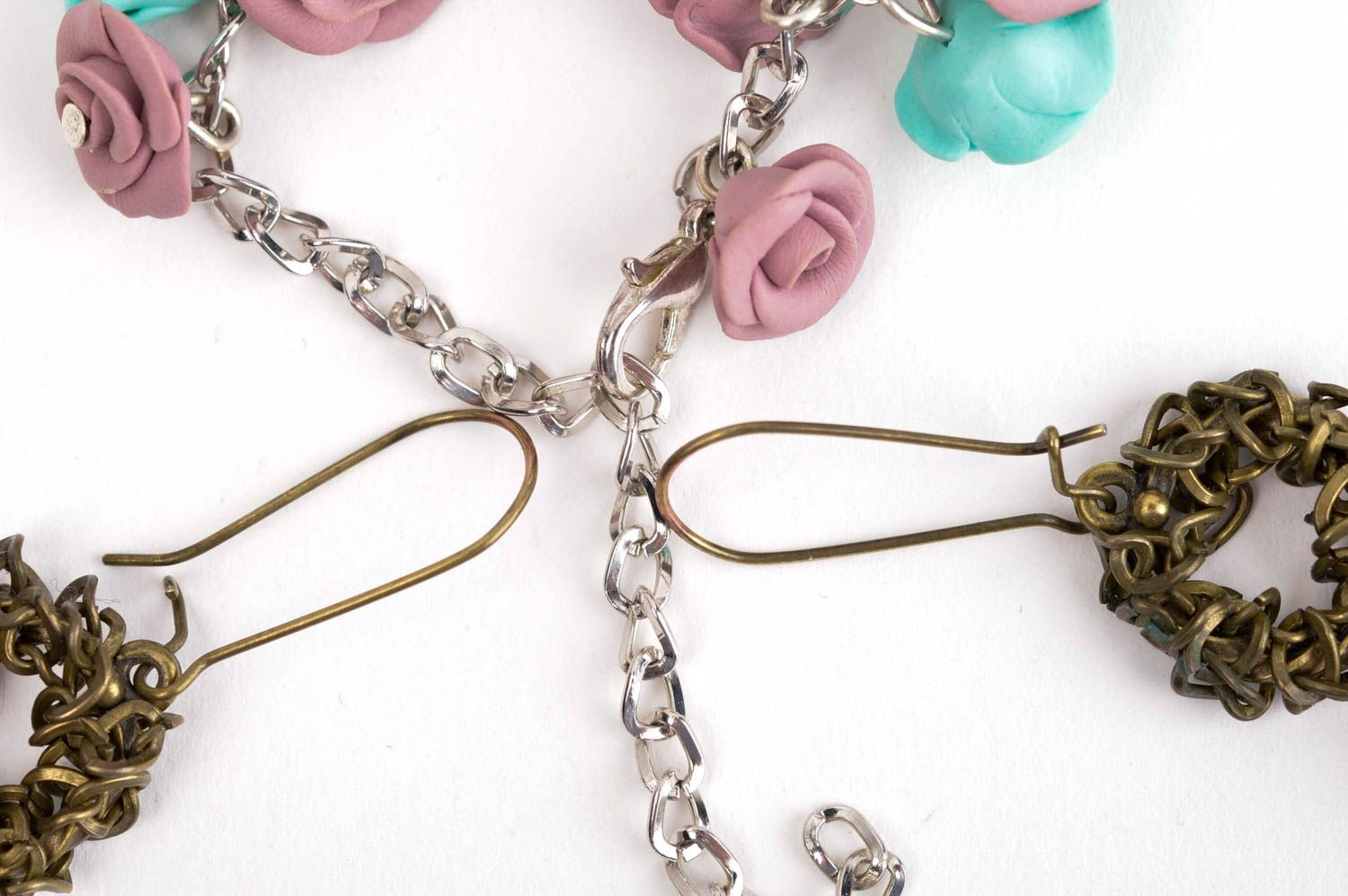 Schmuck Set Handmade Ohrringe Mode Accessoires Armband Damen mit Blumen modisch foto 5