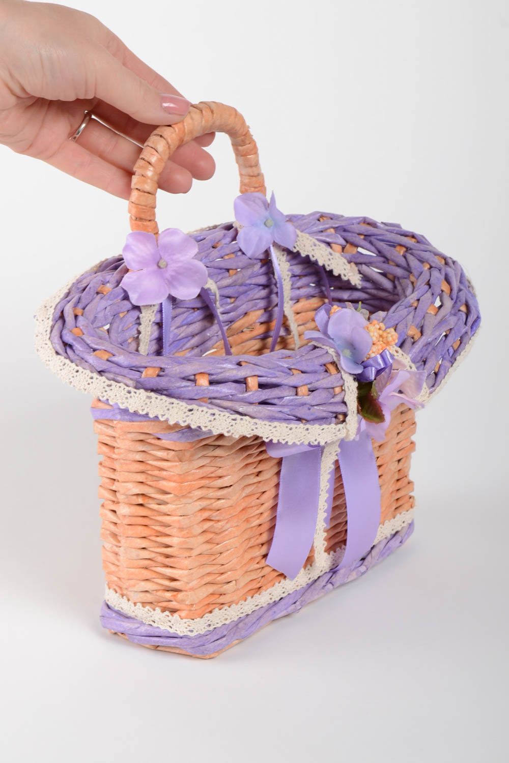 Beautiful handmade woven basket designer basket woven of paper tubes gift ideas photo 5