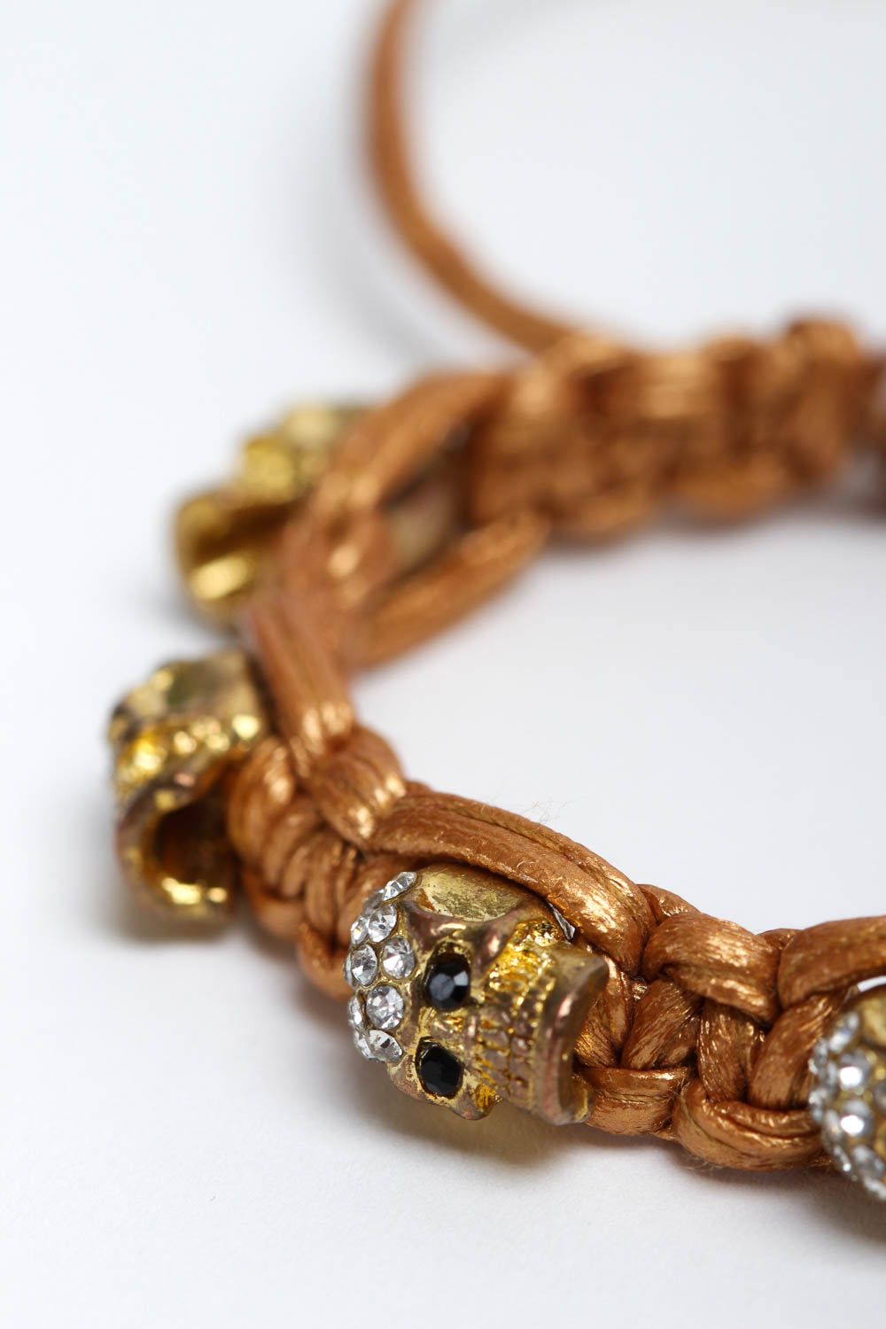 Golden color rope skull shape gold color beads strand bracelet for women photo 3