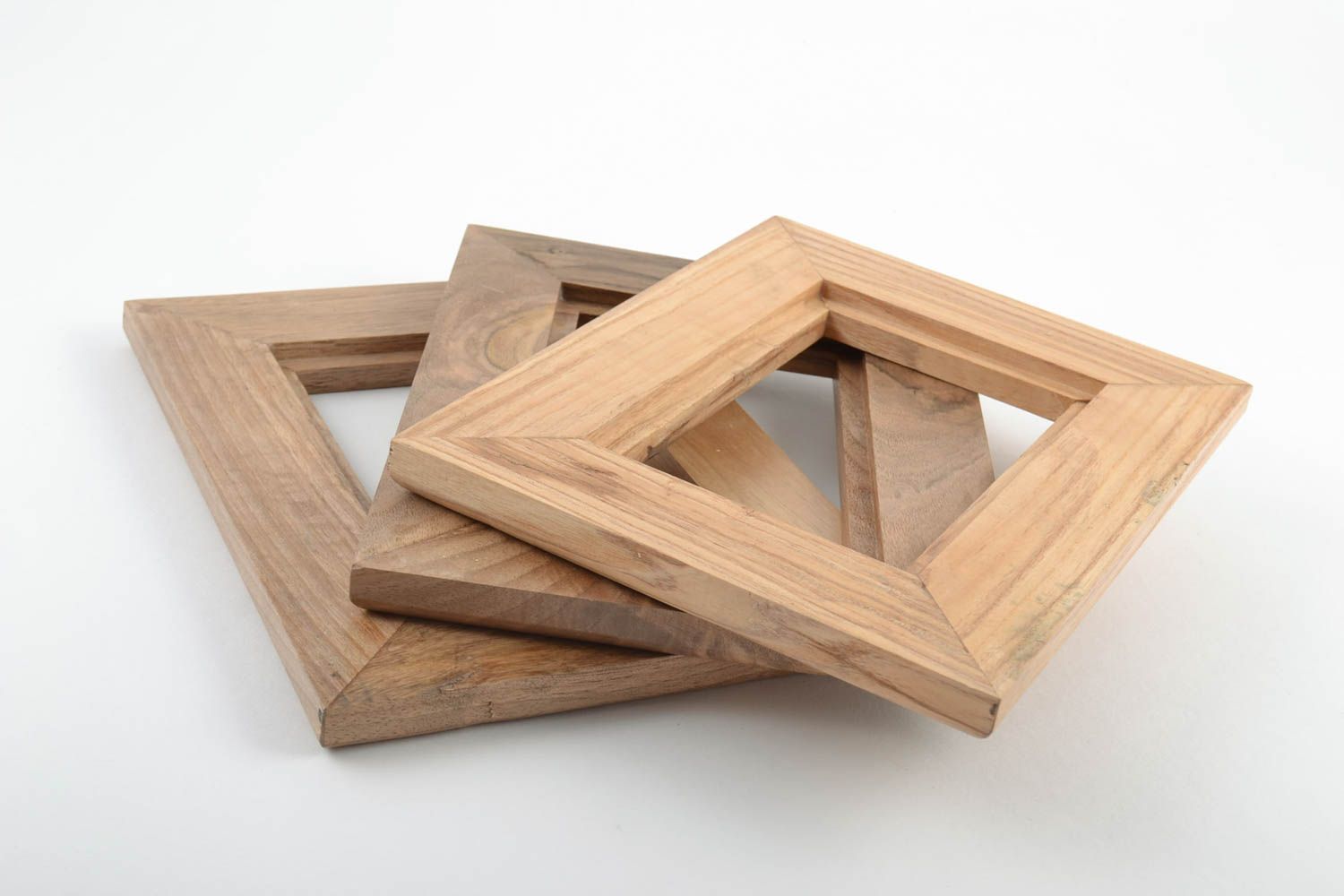 Handmade rechteckiger Fotorahmen Set aus Holz in Braun 3 Stück öko rein  foto 3
