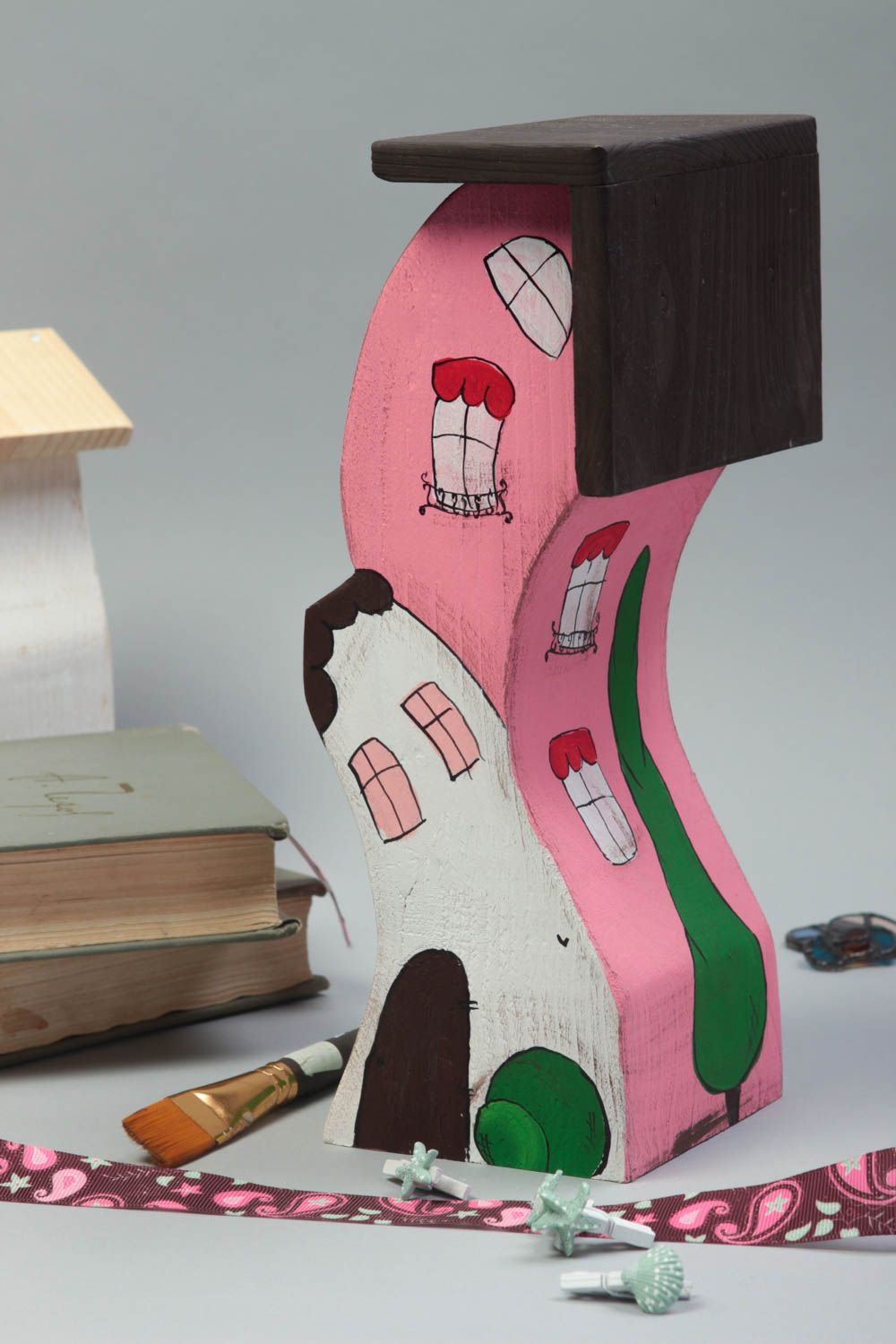 Handmade Deko Haus Figur aus Holz schöne Dekoration Designer Geschenk  foto 1