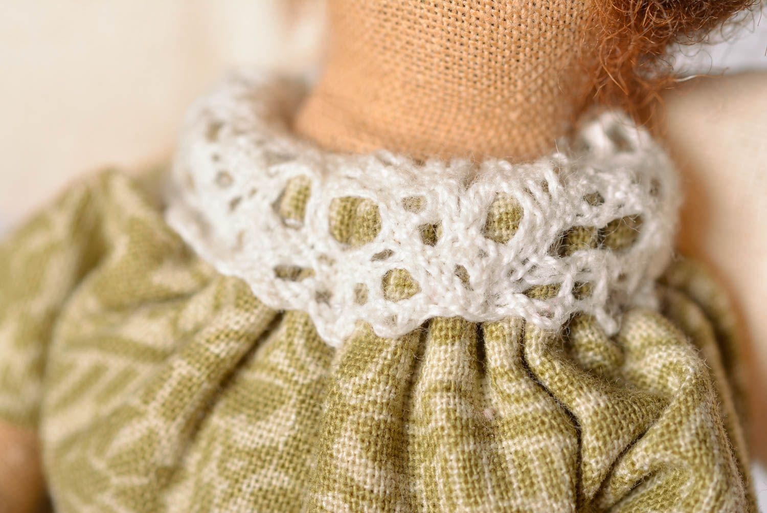 Handmade designer soft toy sewn of cotton and linen fabrics Flower Elf photo 5