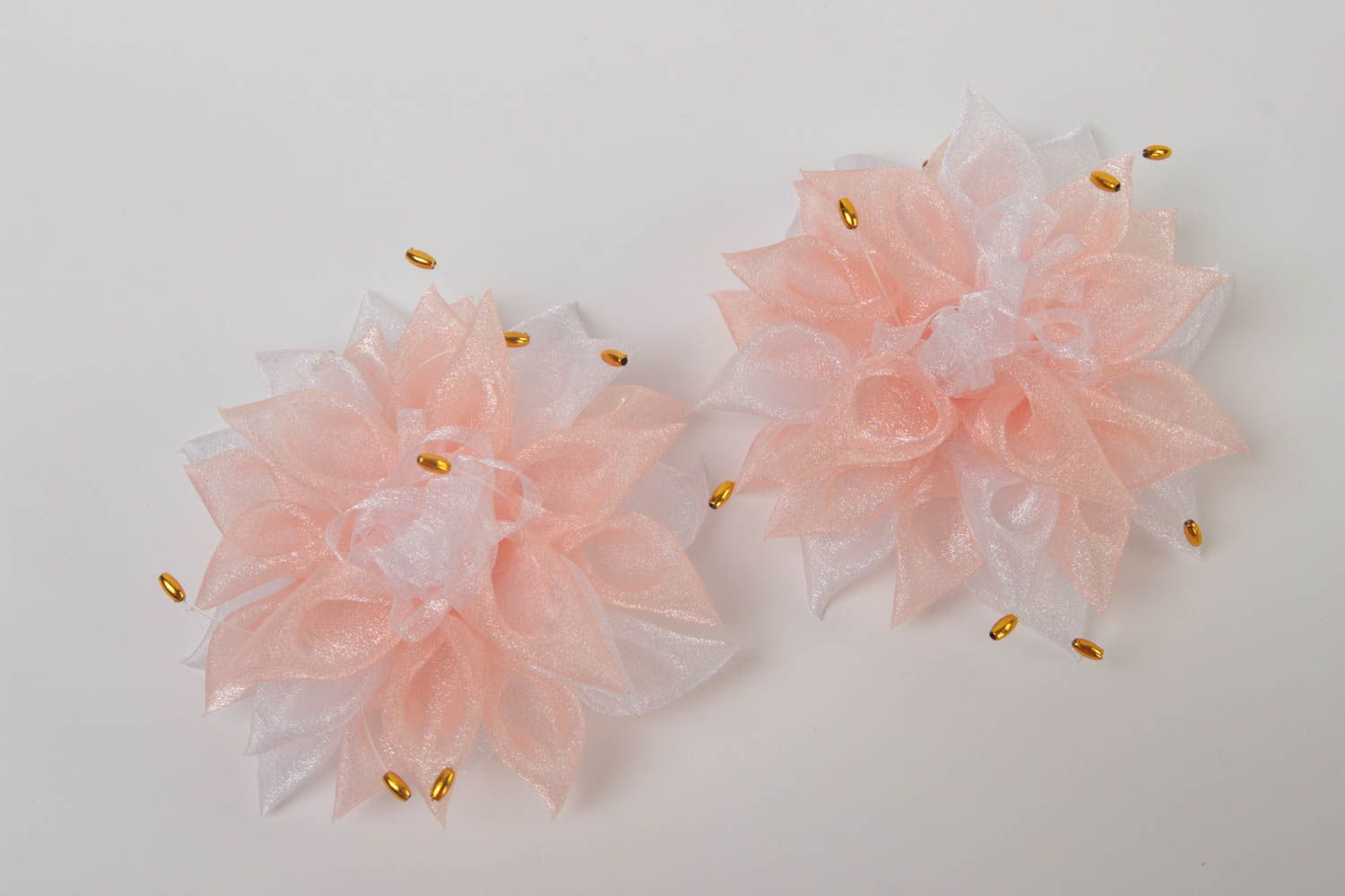 Handmade hair accessories kanzashi flowers set of 2 hair ties gifts for girls photo 2