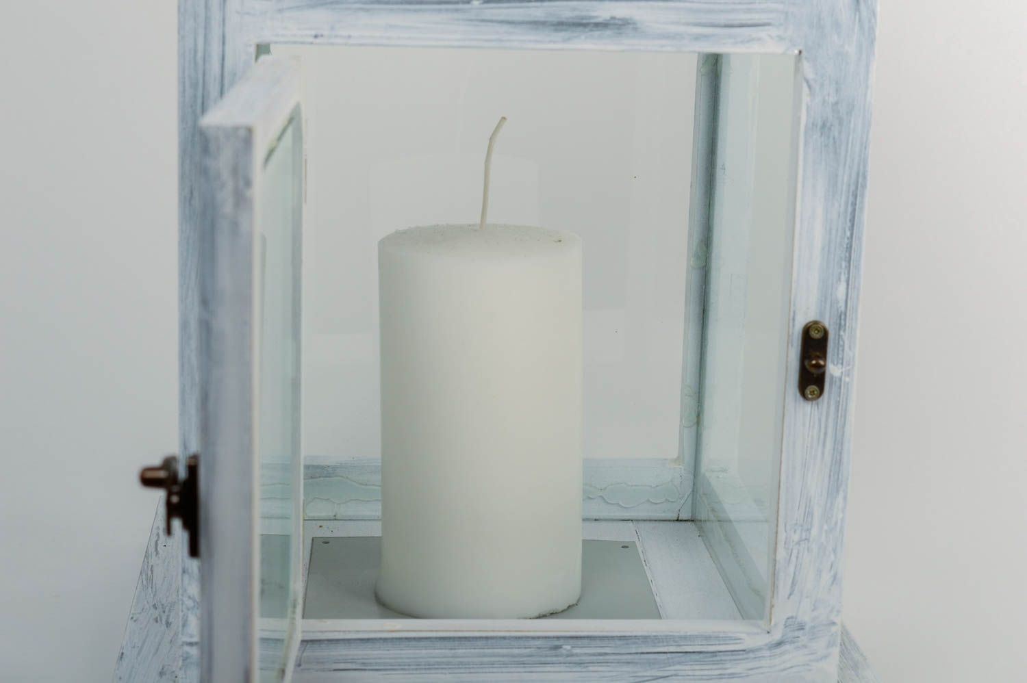 Kleine Interieur Laterne aus Holz für Kerze verglast handgemacht zum Aufhängen foto 2
