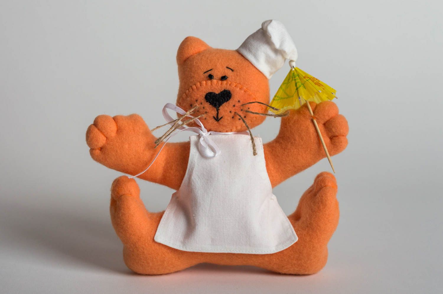 Peluche chat orange cuisinier en tissu polaire fait main cadeau mignon photo 2