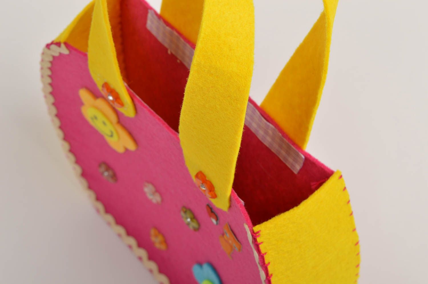 Сумка ручной работы сумка из фетра розово-желтая яркая сумки для детей фото 5