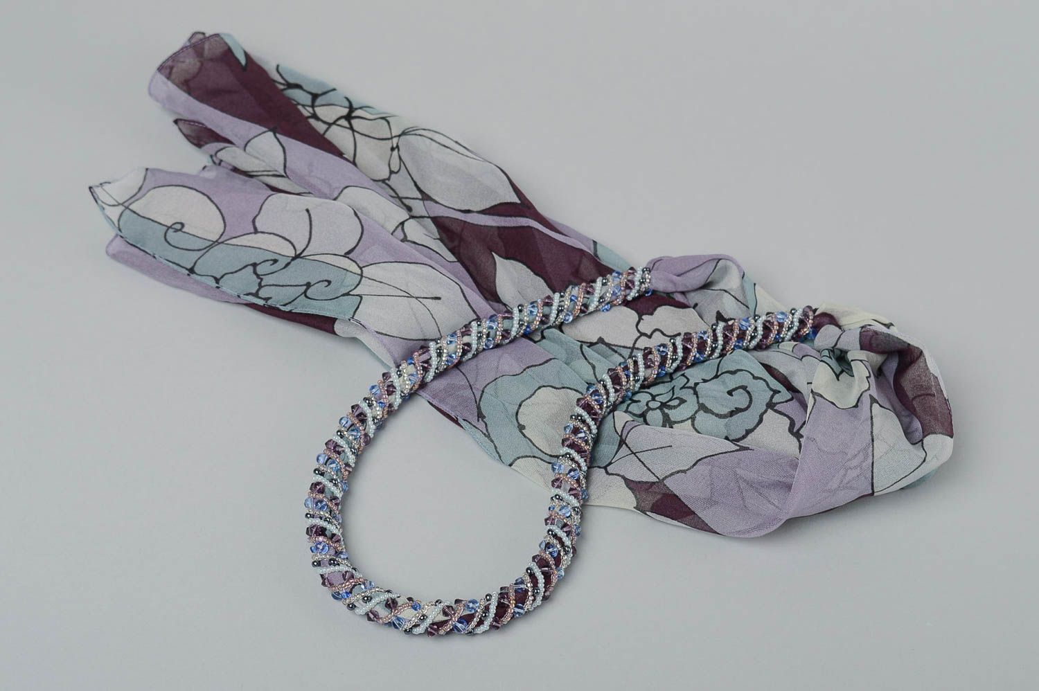Колье из бисера украшение ручной работы женский шарф оригинальный нарядный фото 4
