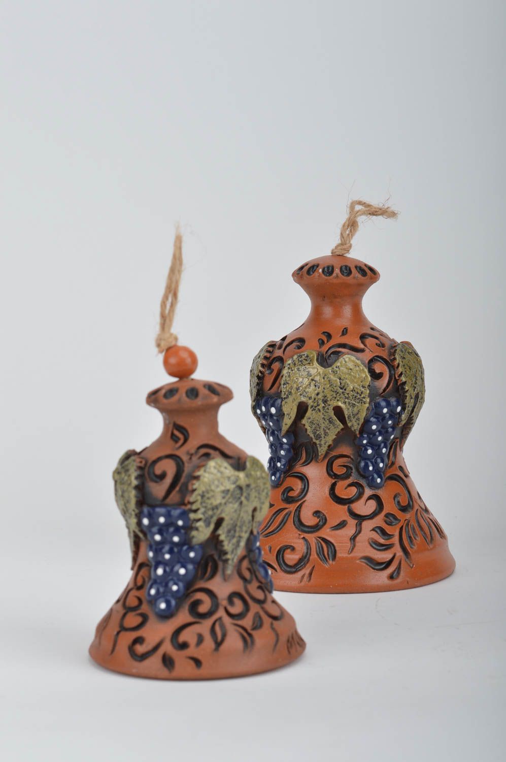 Handmade unusual designer set of ceramic bells for home decor 2 pieces photo 2