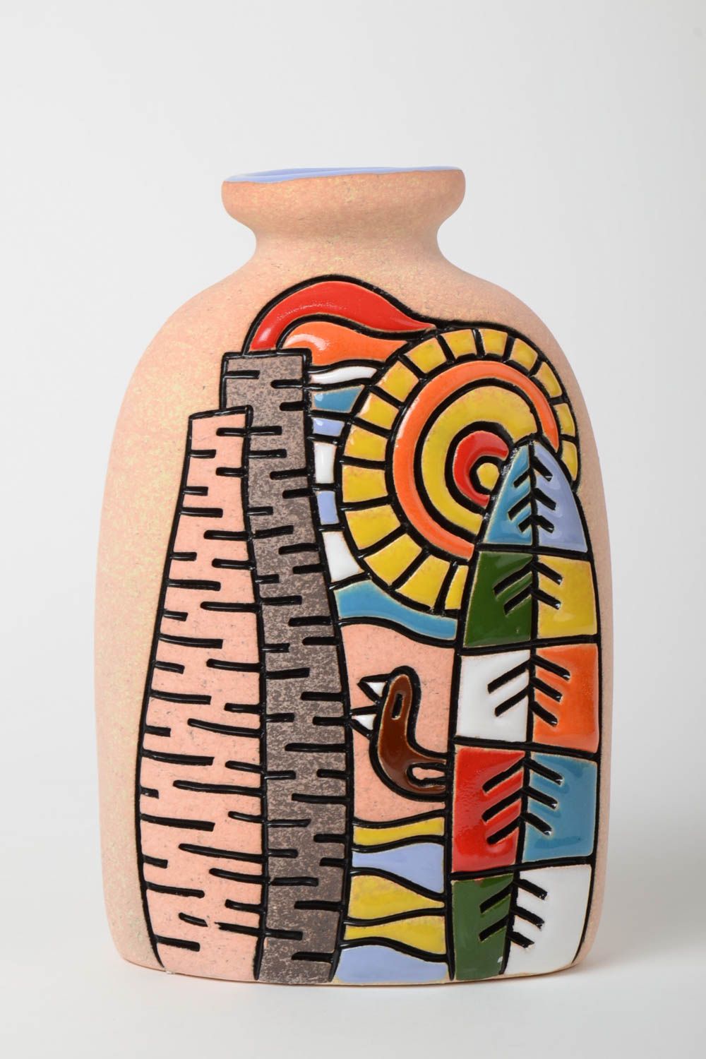 Vase en argile peint de pigments multicolores fait main décoratif original 1 l photo 2
