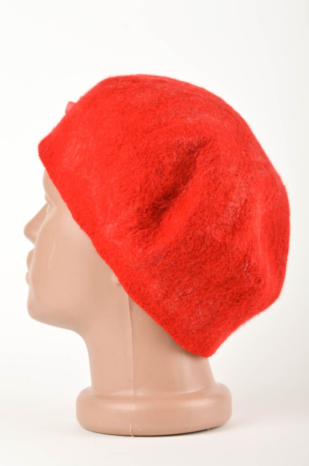 Handmade beautiful headwear stylish womens beret unusual woolen red cap photo 3