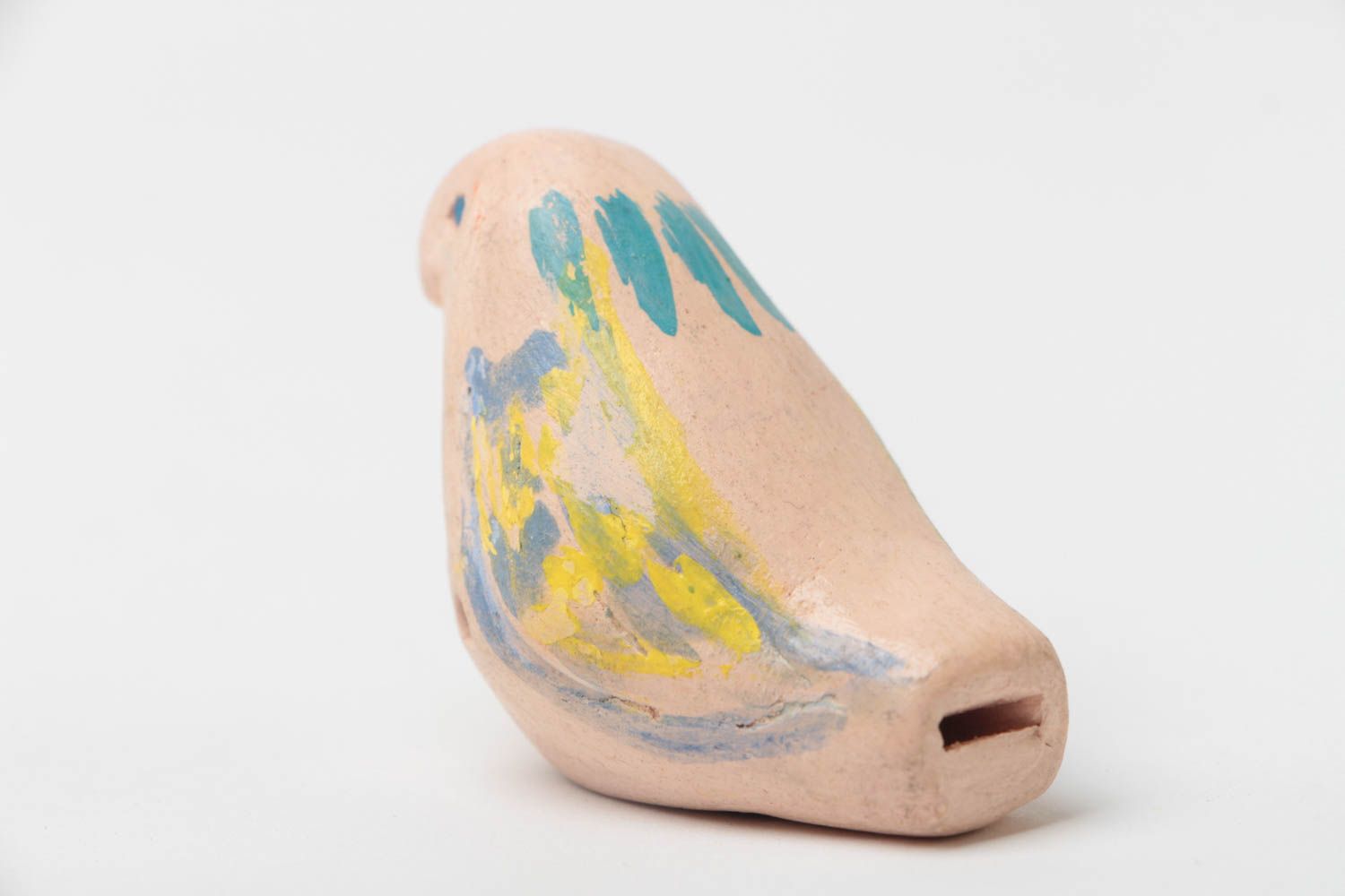 Игрушка из глины свисток ручной работы с росписью красками детская Птичка фото 3