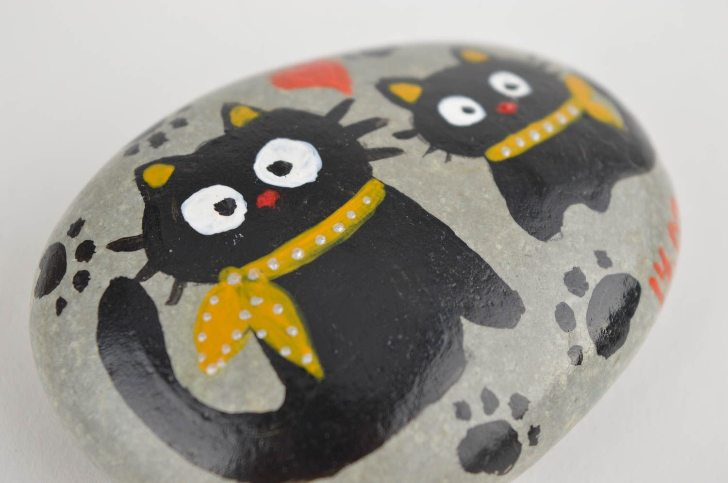 Galet peint fait main Pierre décorative grise avec deux chats Petite décoration photo 2