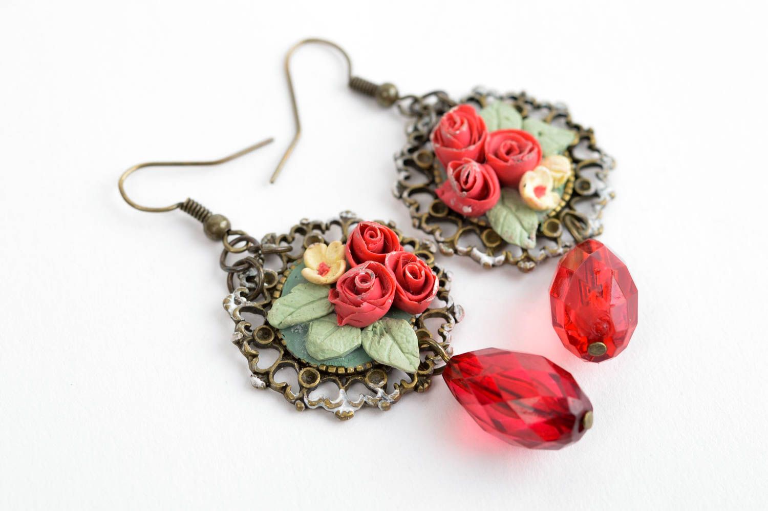 Polymer Schmuck handmade Blumen Ohrringe Geschenk für Frau mit Glasperlen  foto 3