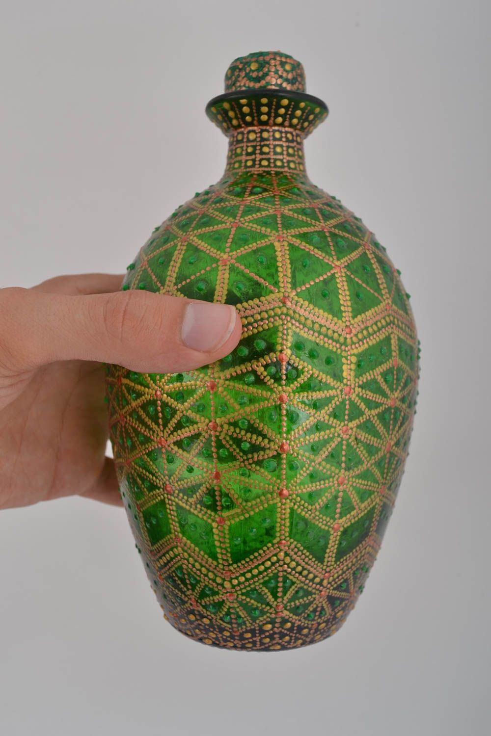 Стеклянная бутылка ручной работы бутылка для воды ваза из стекла зеленая фото 5