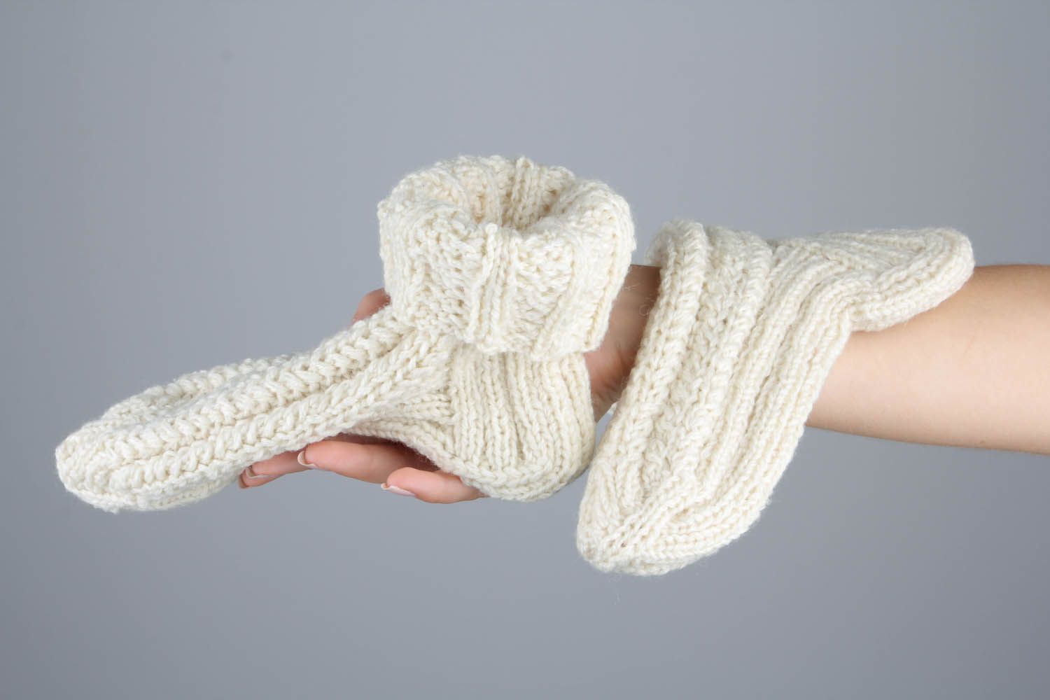 Chaussettes tricotées blanches chaudes en laine  photo 5