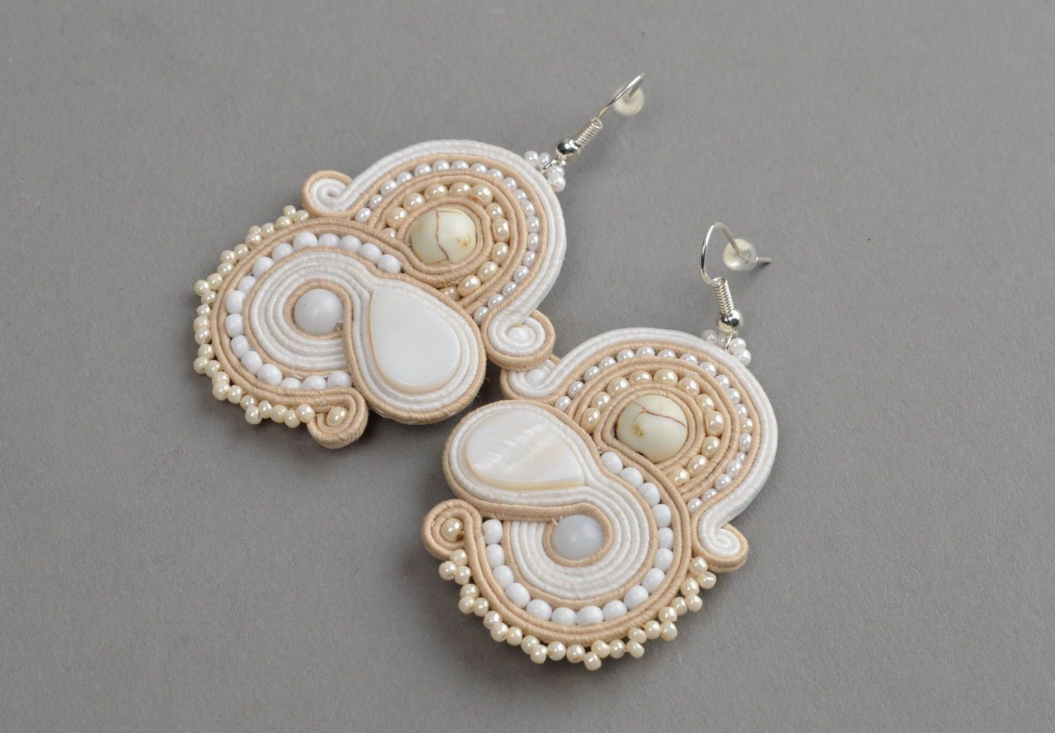 Handmade white earrings unusual designer jewelry stylish cute accessories photo 2