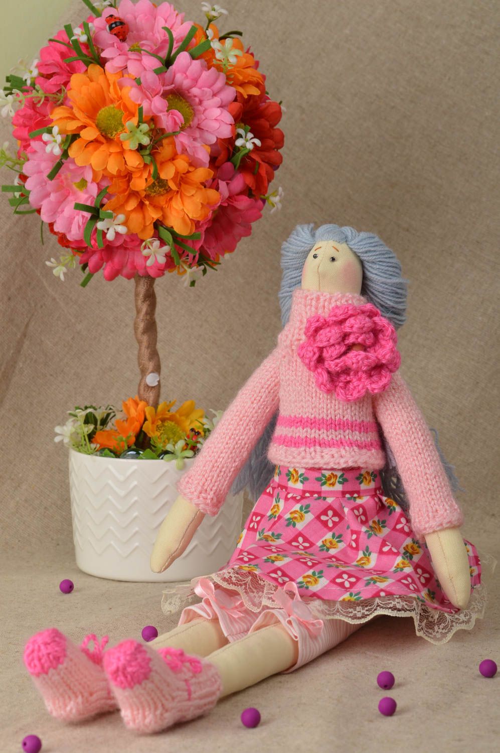 Кукла ручной работы кукла из ткани мягкая кукла в розовом наряде красивая фото 1