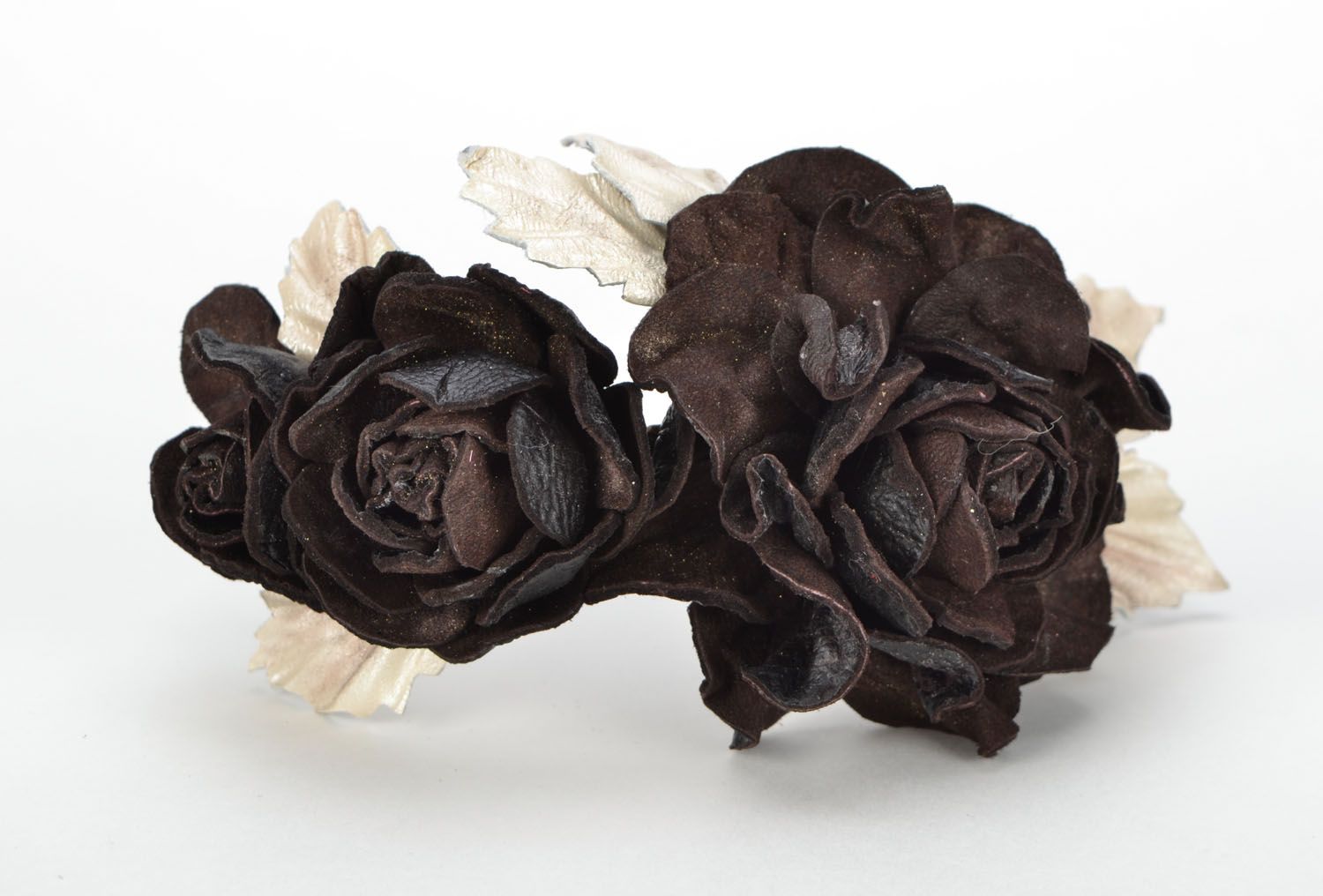Leather headband with flowers photo 3