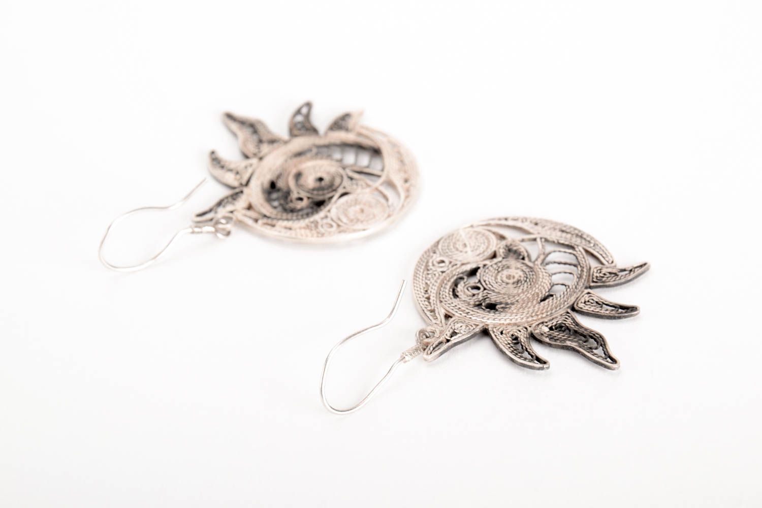 Handmade designer precious metal earrings unique bijouterie present for woman photo 3