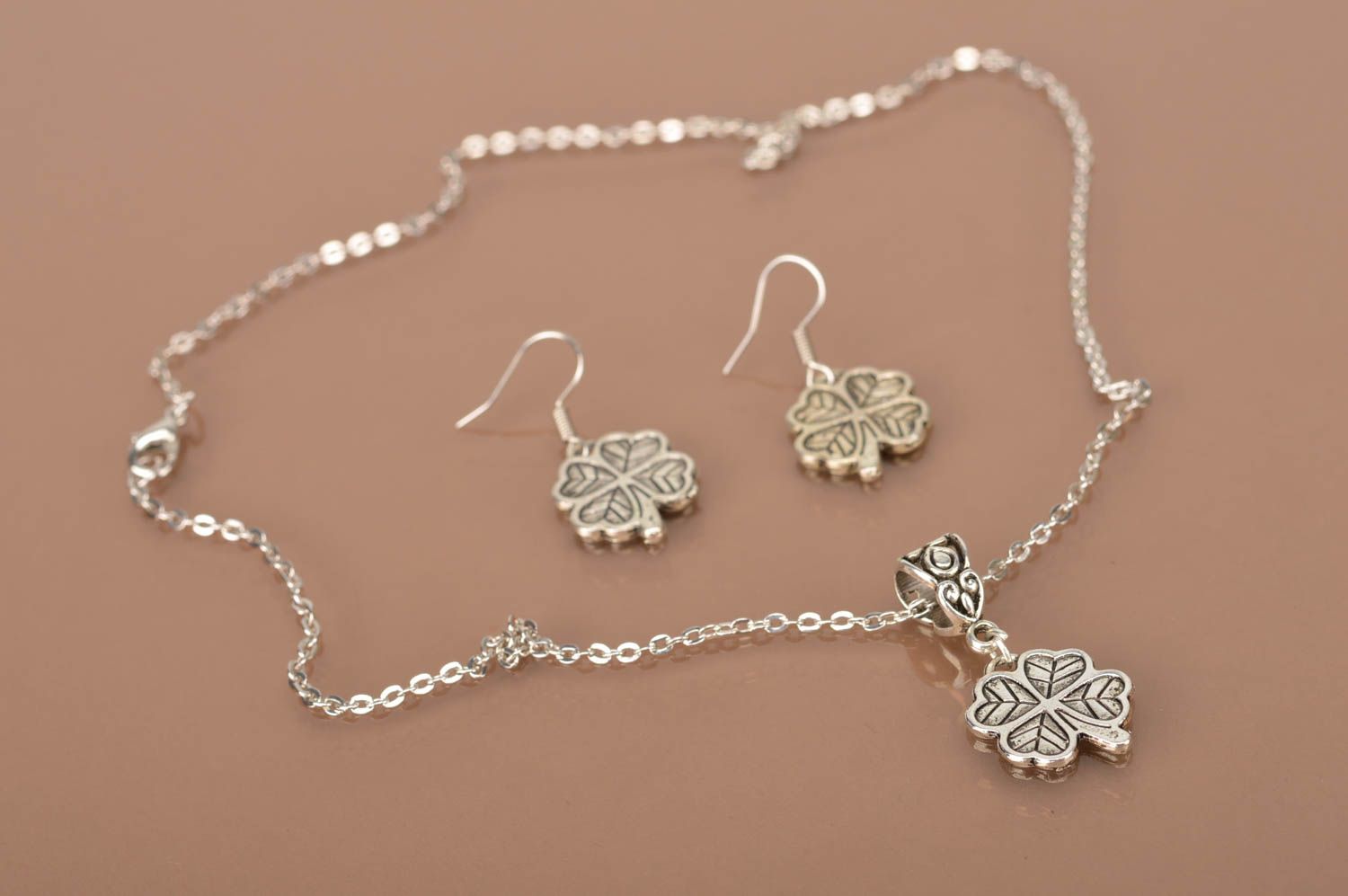 Unusual handmade jewelry set metal earrings metal pendant designer accessories photo 2