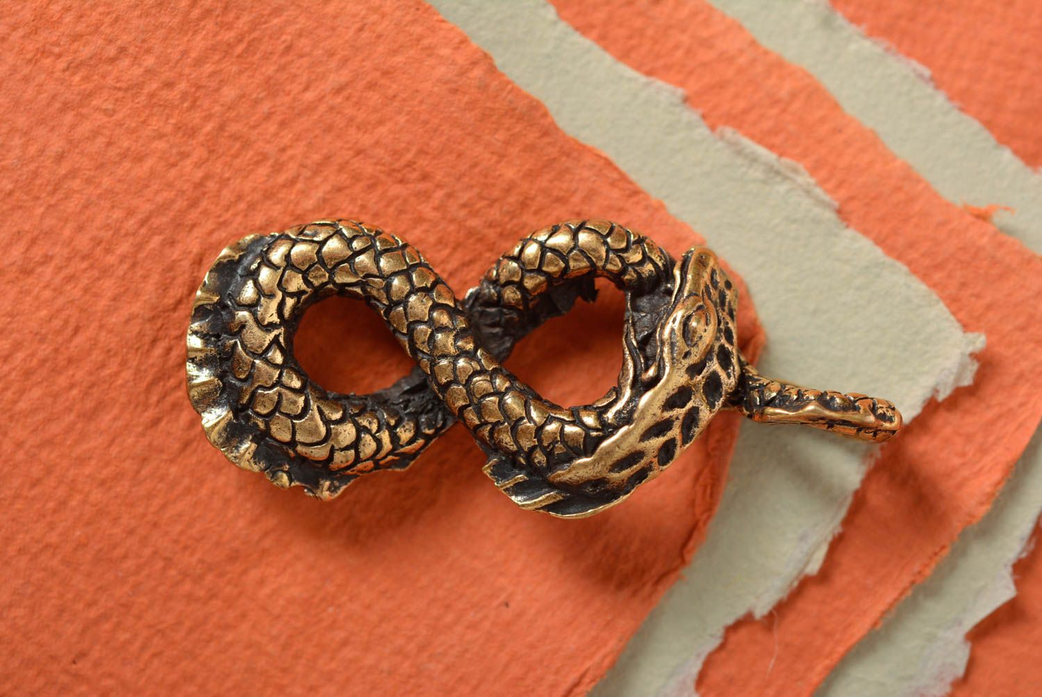 Beautiful handmade designer bronze neck pendant in the shape of snake Infinity photo 3