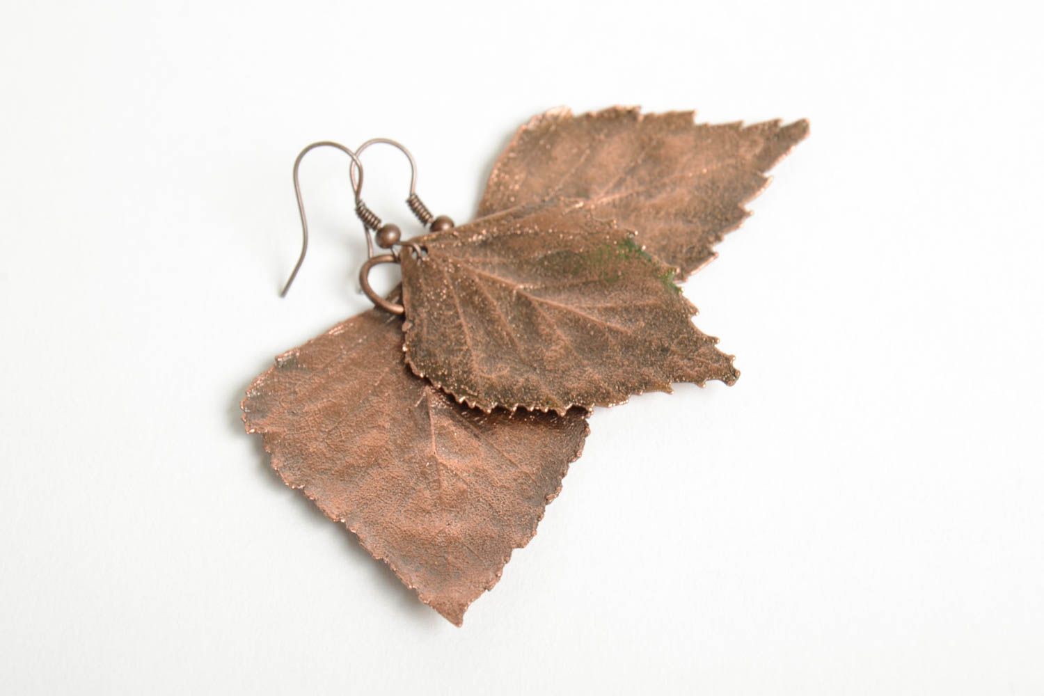 Pendentif et boucles d'oreilles Bijoux faits main feuilles cuivre Cadeau femme photo 4