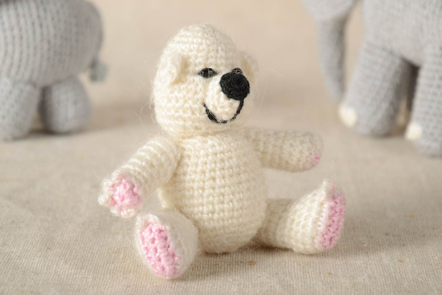 Cute crocheted toy handmade white soft toy designer bear kids present photo 1