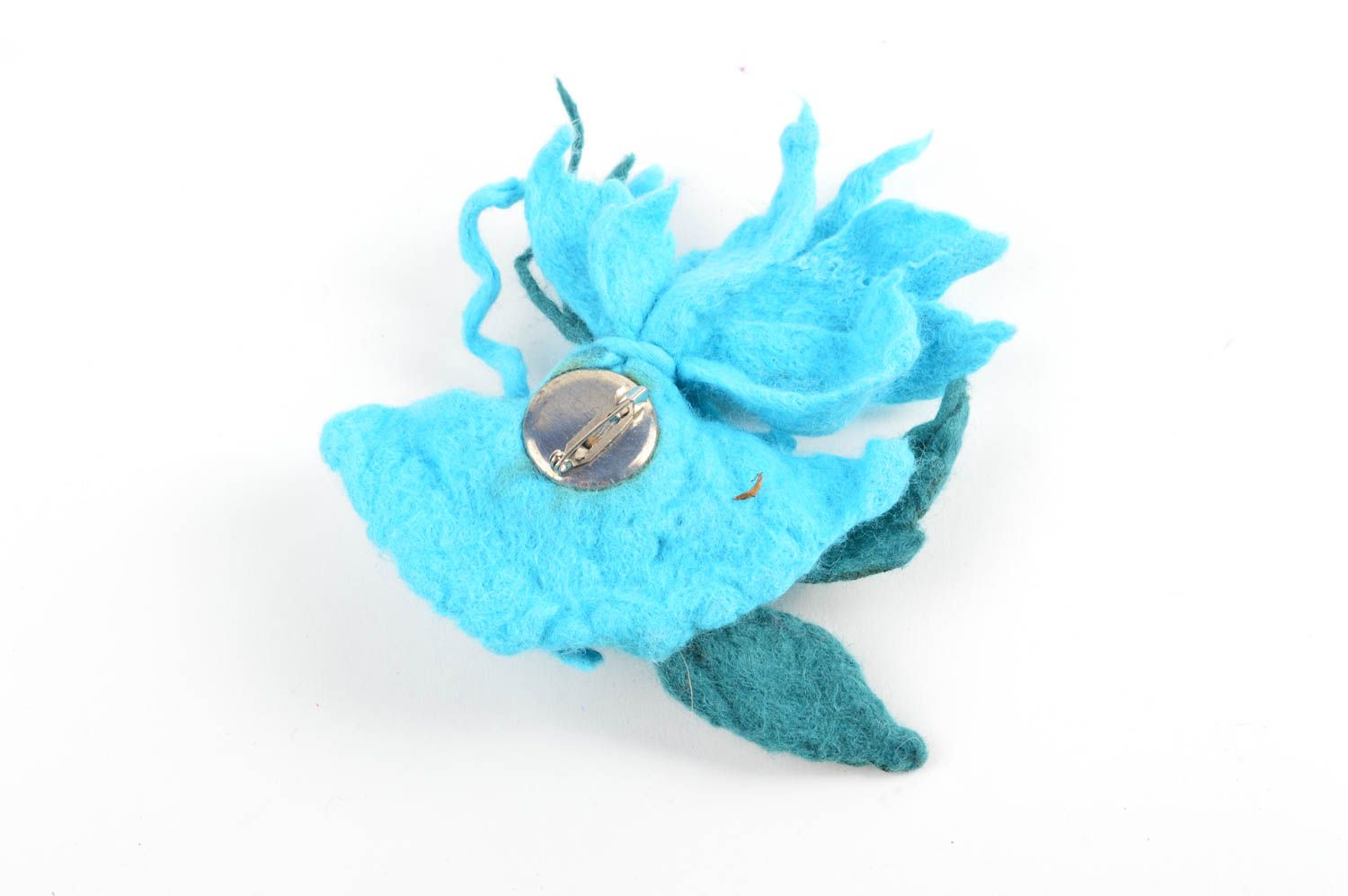Broche bleue fleur Bijou fait main laine feutrée Accessoire femme design photo 4