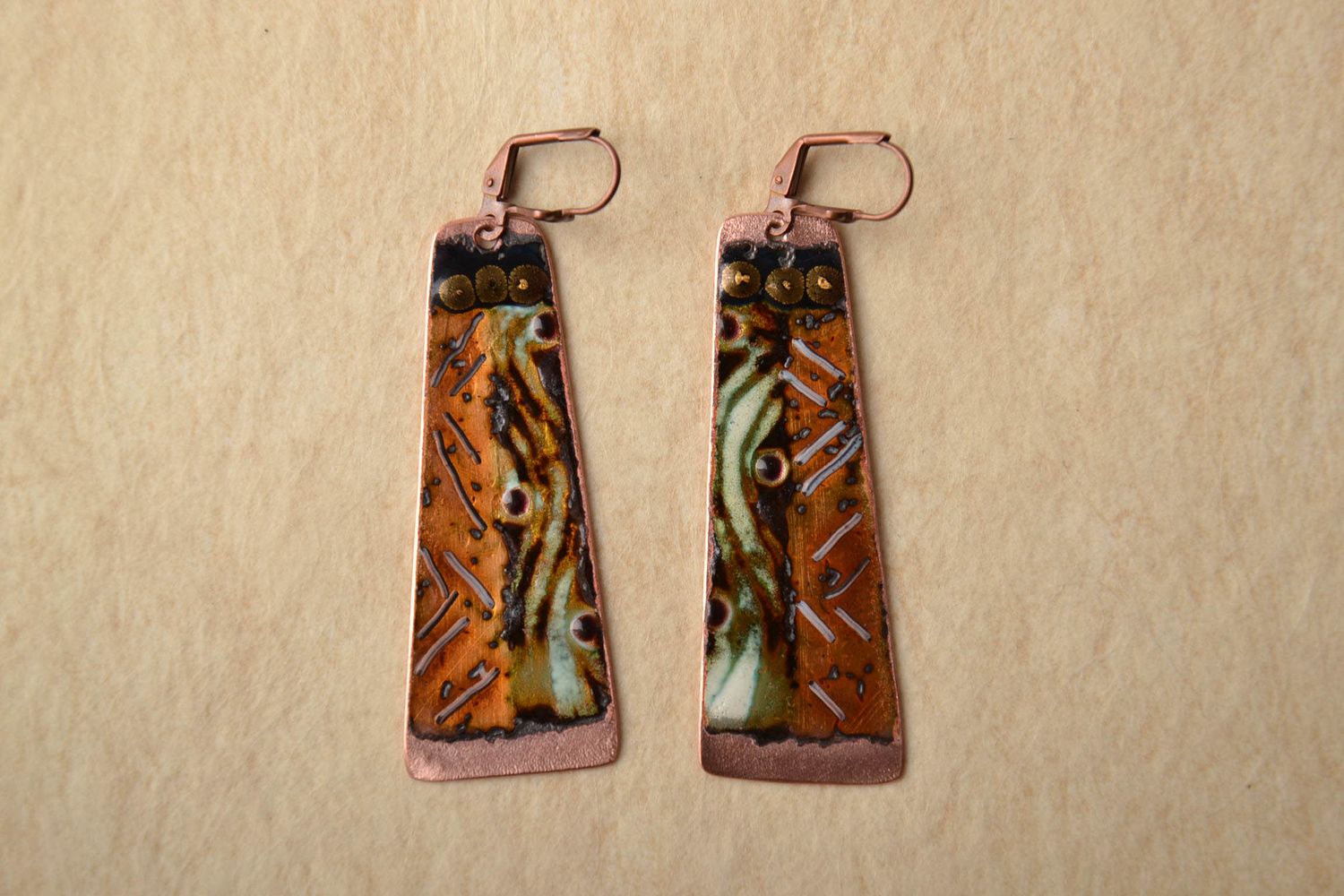 Painted designer copper earrings photo 1