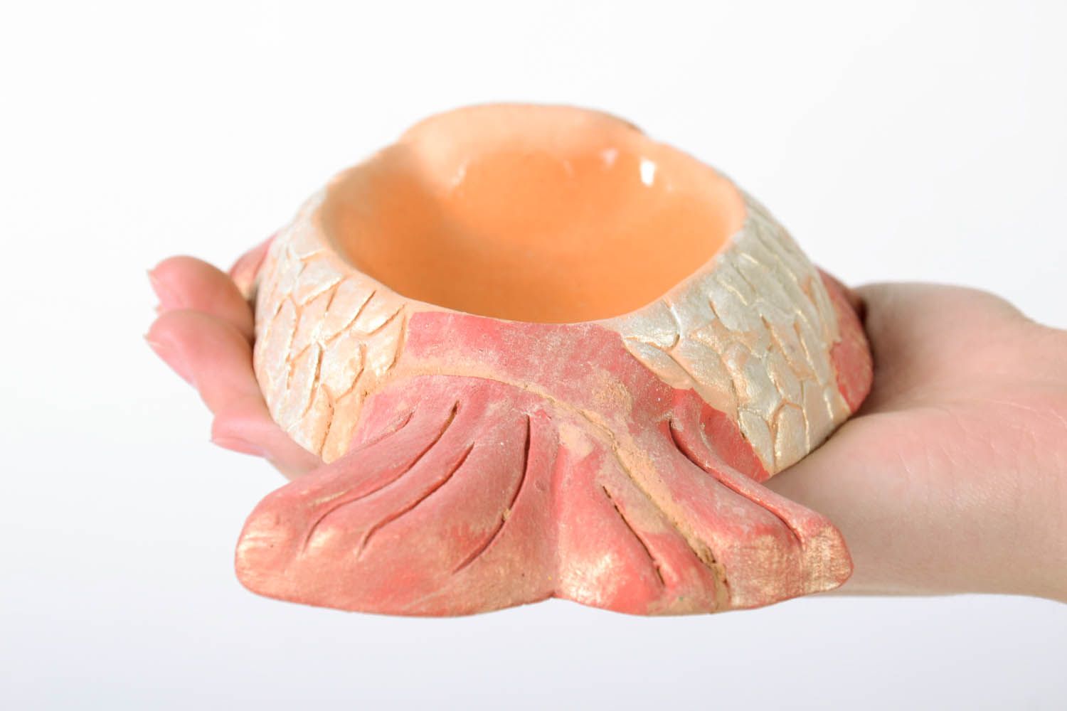 Cinzeiro de cerâmica Peixe feito à mão pintado com tintas acrílicas decoração de mesa foto 5