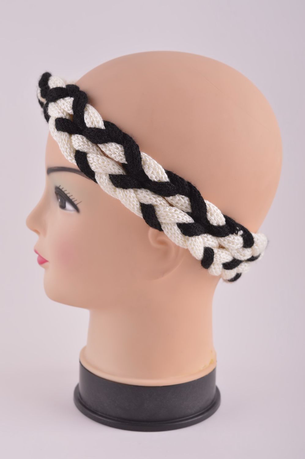 Handmade black and white headband unusual designer headwear stylish headband photo 3