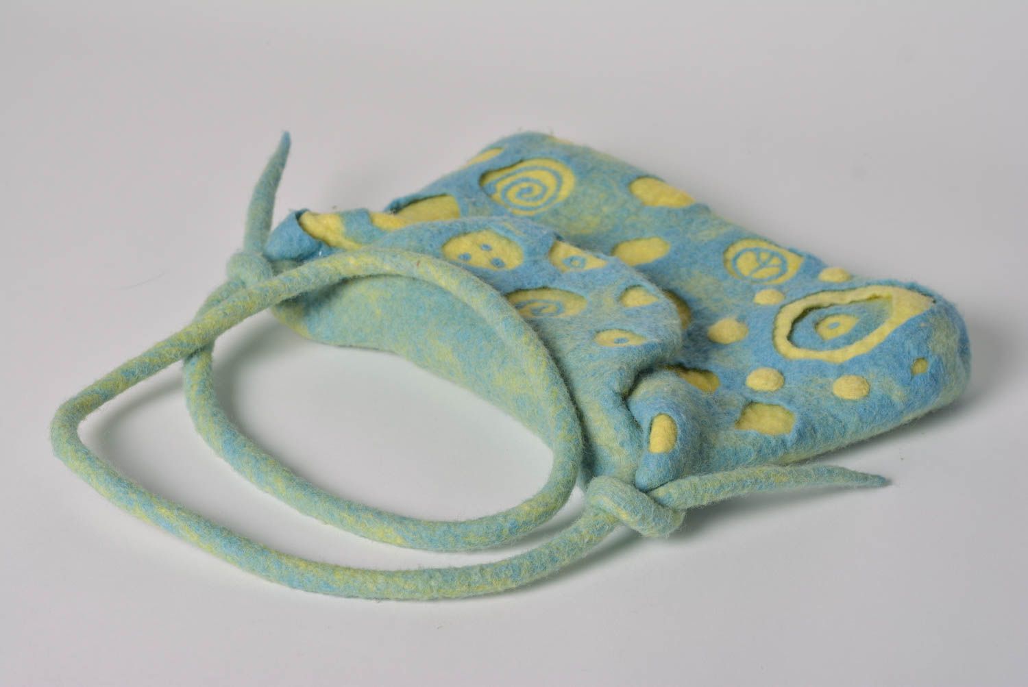 Designer handmade women's rectangular bag felted of wool blue and yellow photo 5