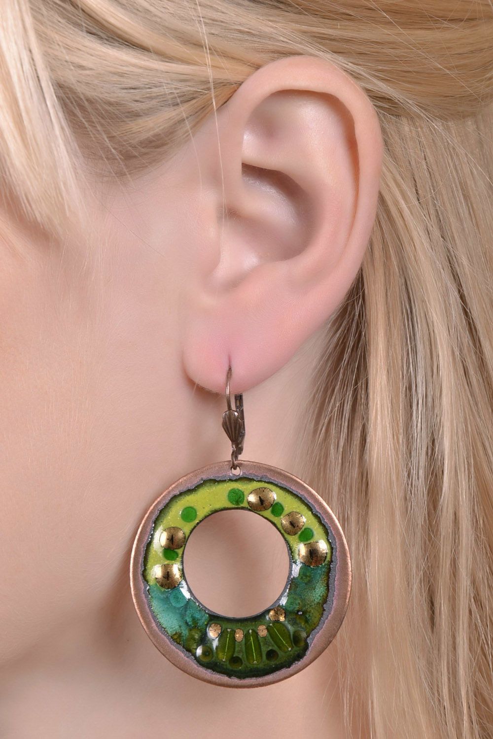 Round copper earrings photo 4